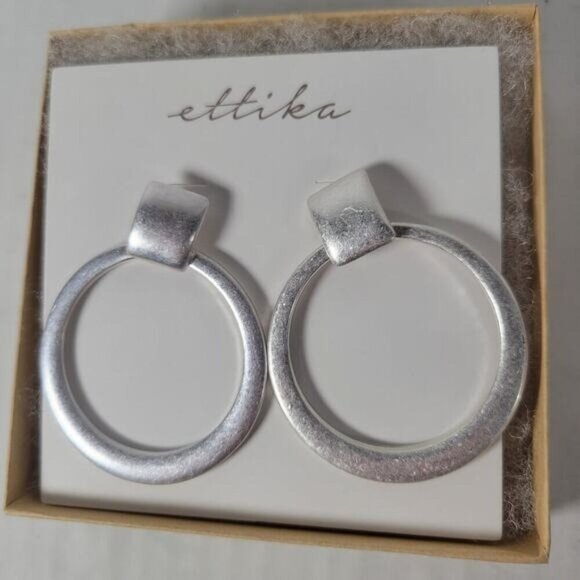 Ettika Silver Plated Classic Metallic Hoop 2" Earrings - Picture 1 of 3